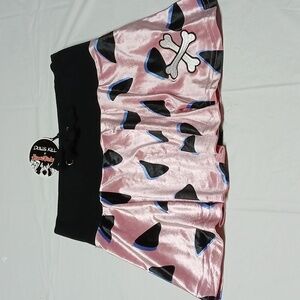 Dolls Kill X Hanna Barbera Flintstones Dino Pink & Black Velvet Mini Skirt Sz S